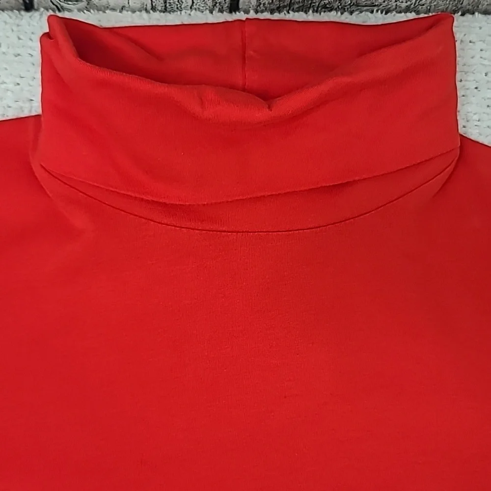 J Crew Long Sleeve Ultra Thin Cotton Relaxed Straight Tissue Turtleneck Top Red